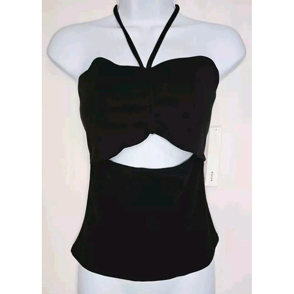 Aqua Womens Black Cut Out Halter Tank Top Size Medium NWT